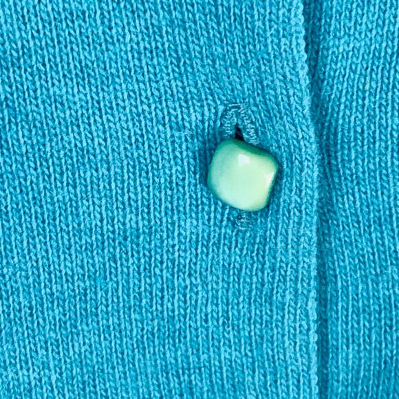 Wondameres Vintage Teal Wool Cardigan Short Sleeve Mid Century Sweater Size L - Picture 4 of 7